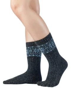 Knitido Merino & Cashmere Snowflakes – Tåsokker – Anthracite / Light Blue
